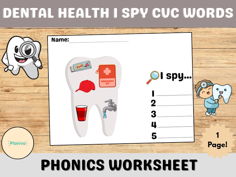 Dental Health I Spy CVC Words | Phonics Activity | Oral Health Month