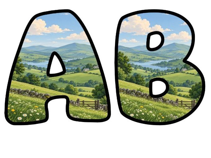 Green Hills Countryside Bubble Letters | Geography Topic Bulletin Board Letters