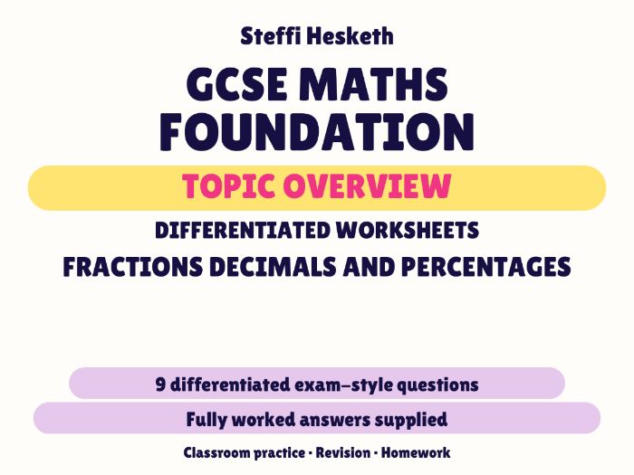GCSE Foundation Fractions Decimals and Percentages | Topic Overview Differentiated Worksheet