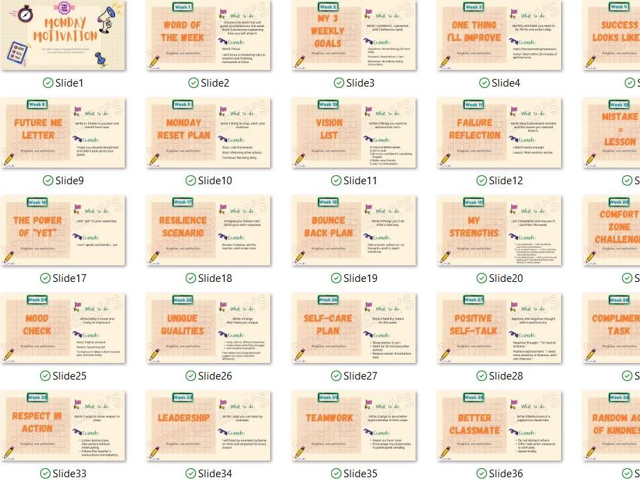 50 Monday Motivation Activities Pack | Growth Mindset, Goal Setting (Editable PPT)