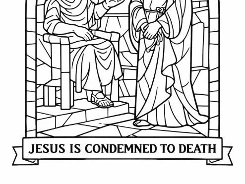 Easter Stations of the Cross - Station 1 Stained Glass Colouring Page - Lent