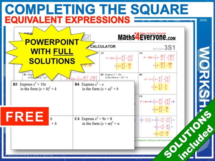 Completing The Square Worksheet