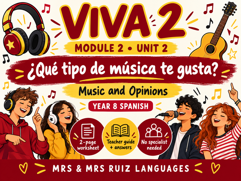 Year 8 Spanish Cover Lesson | Viva 2 Module 2 Unit 2 | ¿Qué tipo de música te gusta?