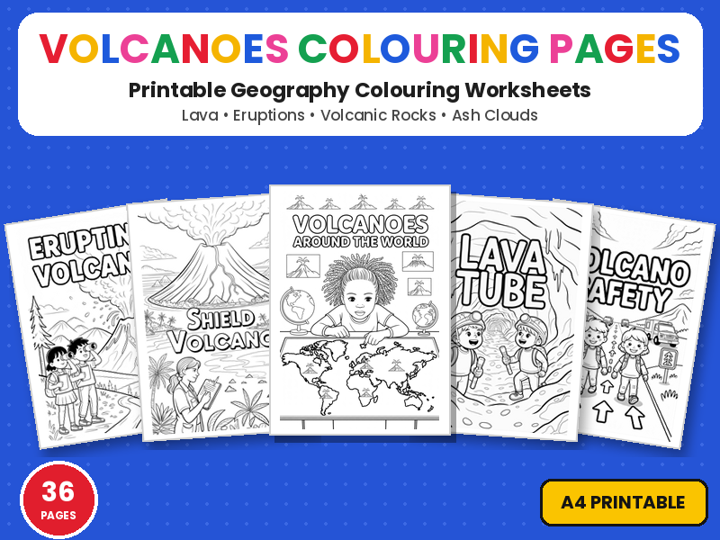 Volcanoes Colouring Pages | Types of Volcano, Lava & Eruptions Printable Colouring Page Worksheets