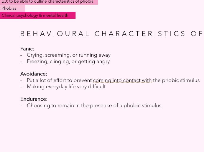 Characteristics of phobias lesson (new spec 2027)