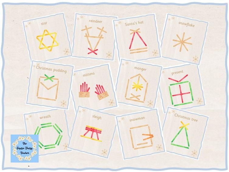 Lolly Stick Pattern Cards - Christmas (Natural Theme)