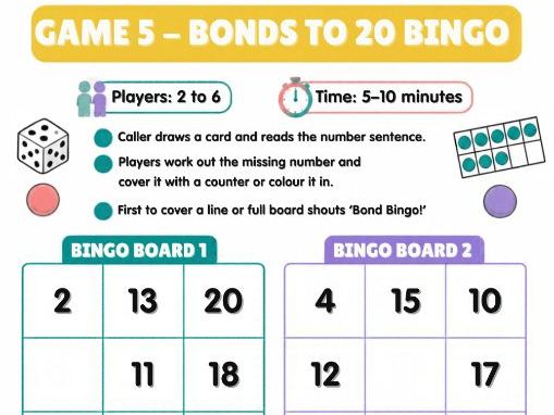 Number Bonds to 10 and 20 Games KS1 Maths