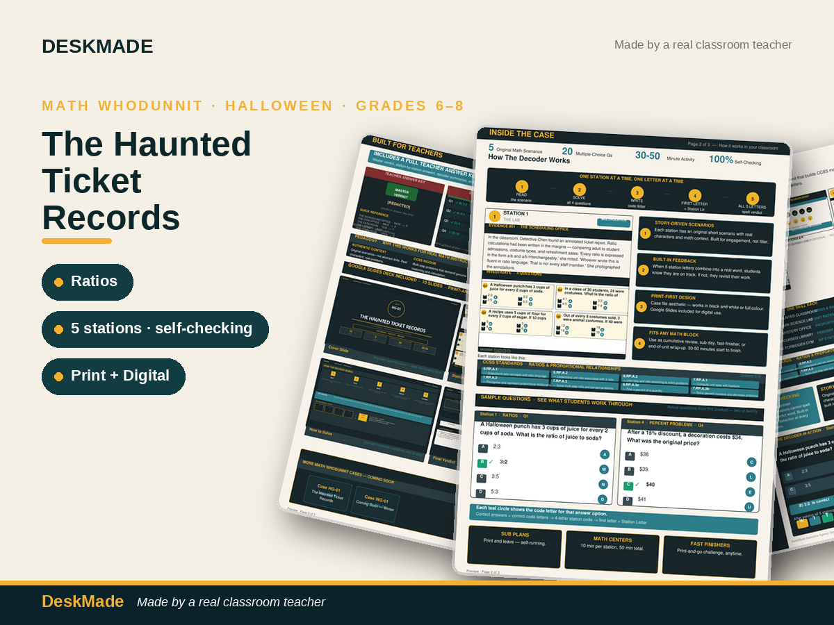 Math Whodunnit Escape Room | Halloween | Grades 6–8 | The Haunted Ticket Records