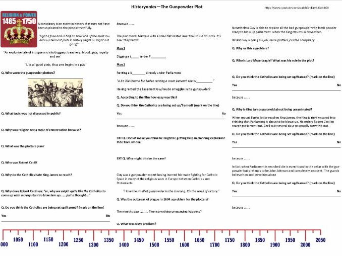 Historyonics - Gunpowder Plot - Worksheet to support the BBC TV programme