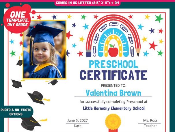Editable Graduation Certificate Templates, Student Keepsake Awards
