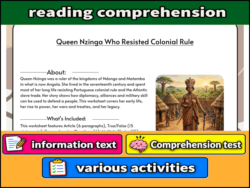 Queen Nzinga Who Resisted Colonial Rule  & Comprehension Test