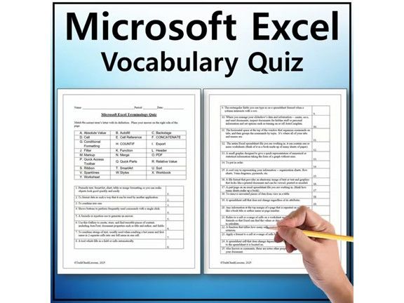 Vocabulary Quiz and Word List for Teaching Microsoft Excel
