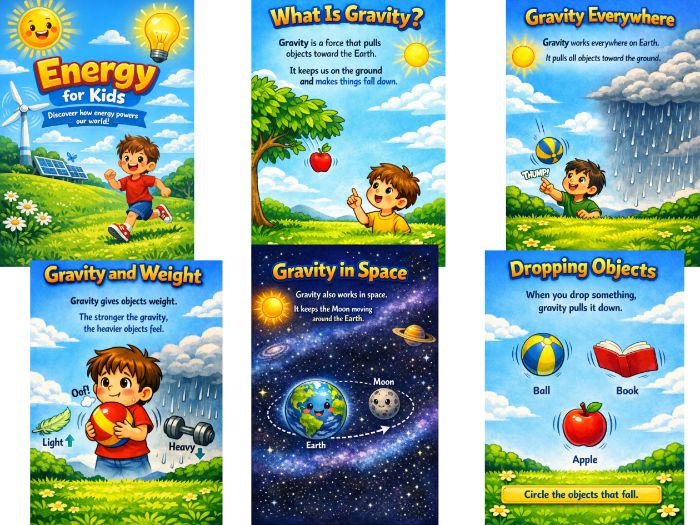 Gravity for Kids | Physics Worksheets | Science Activities | STEM Printable | Age 6–9 | PDF