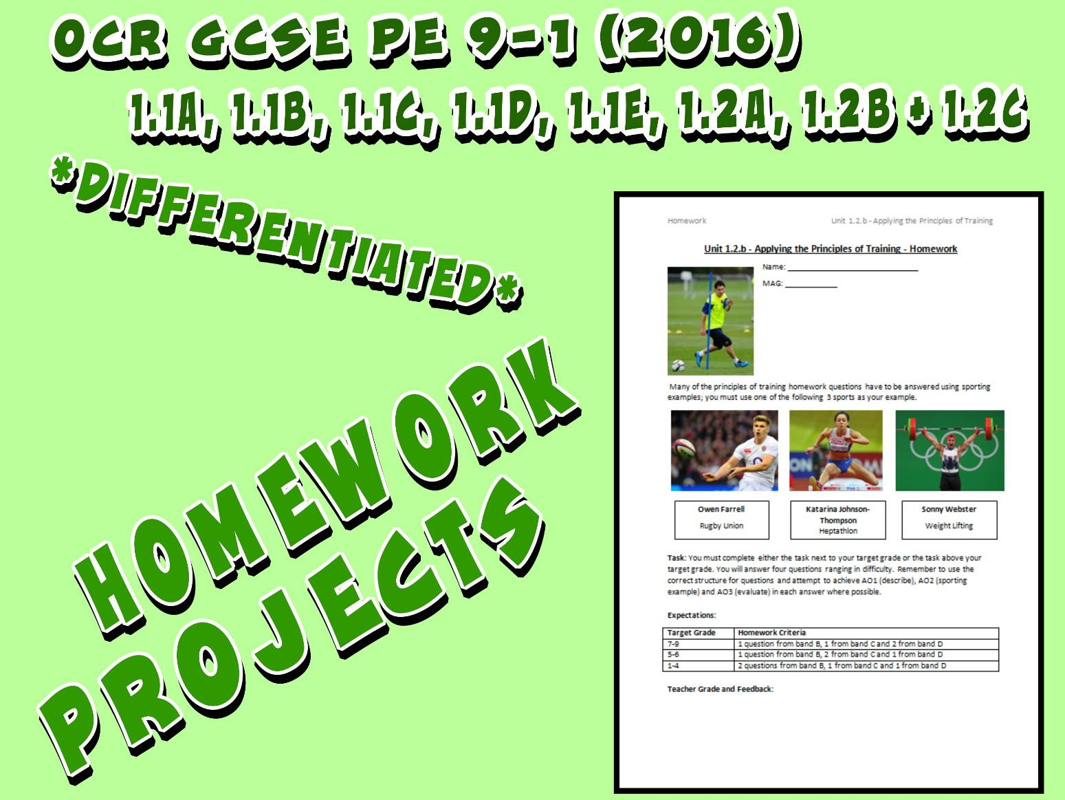 pe homework sheets