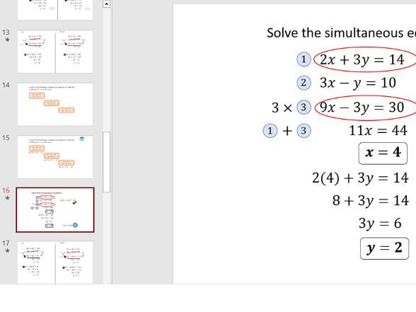 Solve a pair of linear simultaneous equations by adjusting one equation