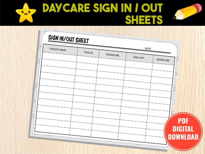 Daycare Sign in and Out Sheet Bundle | Printable Daily, Weekly & Monthly Attendance Log