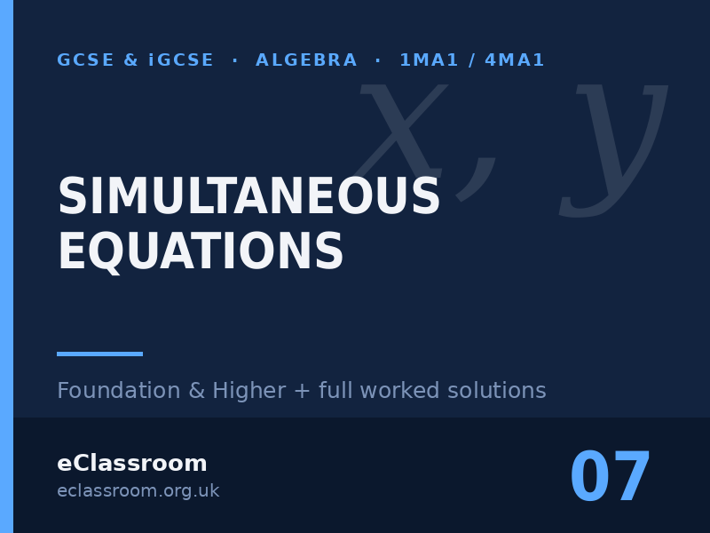 GCSE & iGCSE Simultaneous Equations worksheet