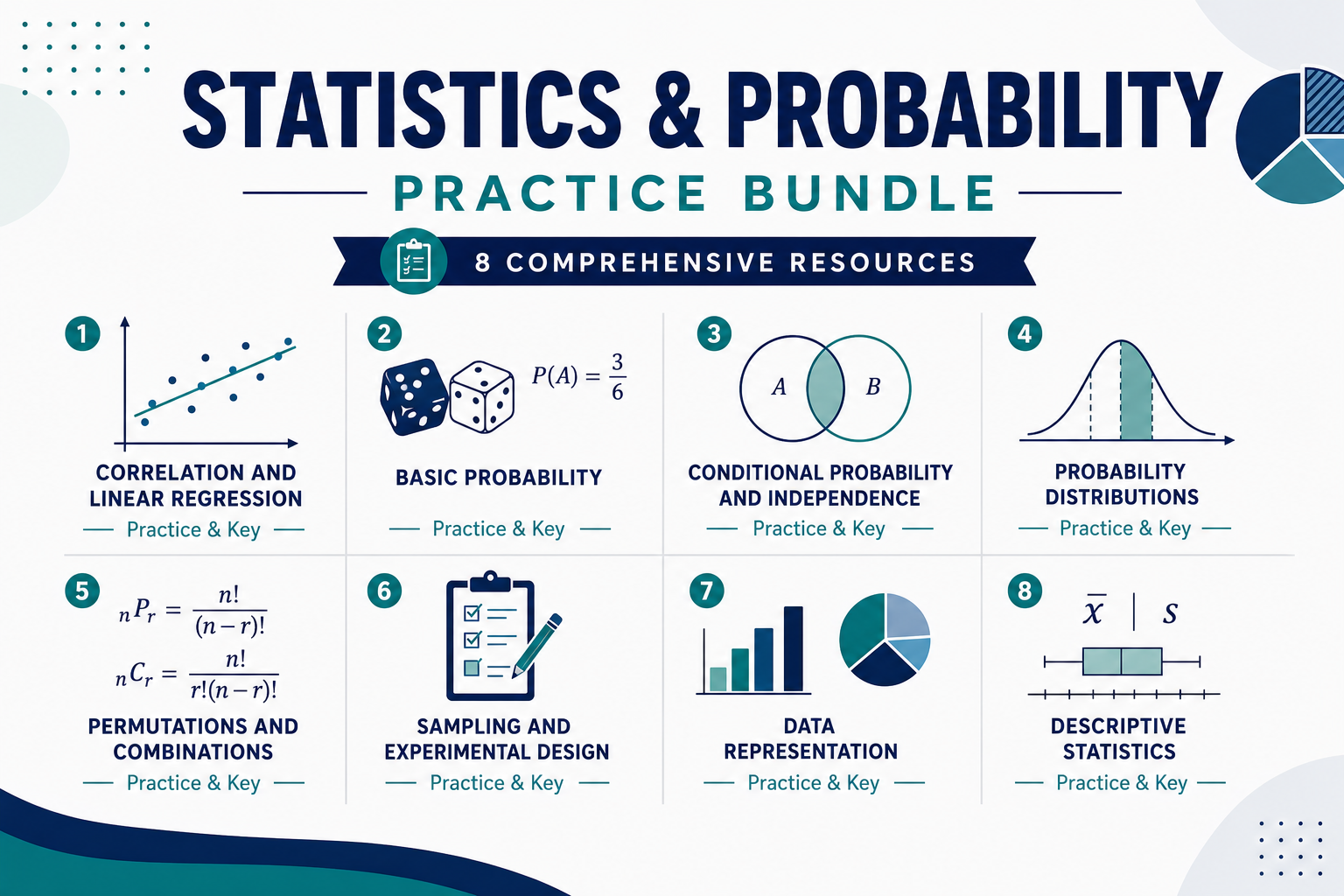 Statistics and Data Analysis Comprehensive Worksheet Bundle