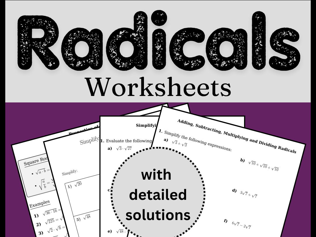 Radicals Worksheets (with solutions)