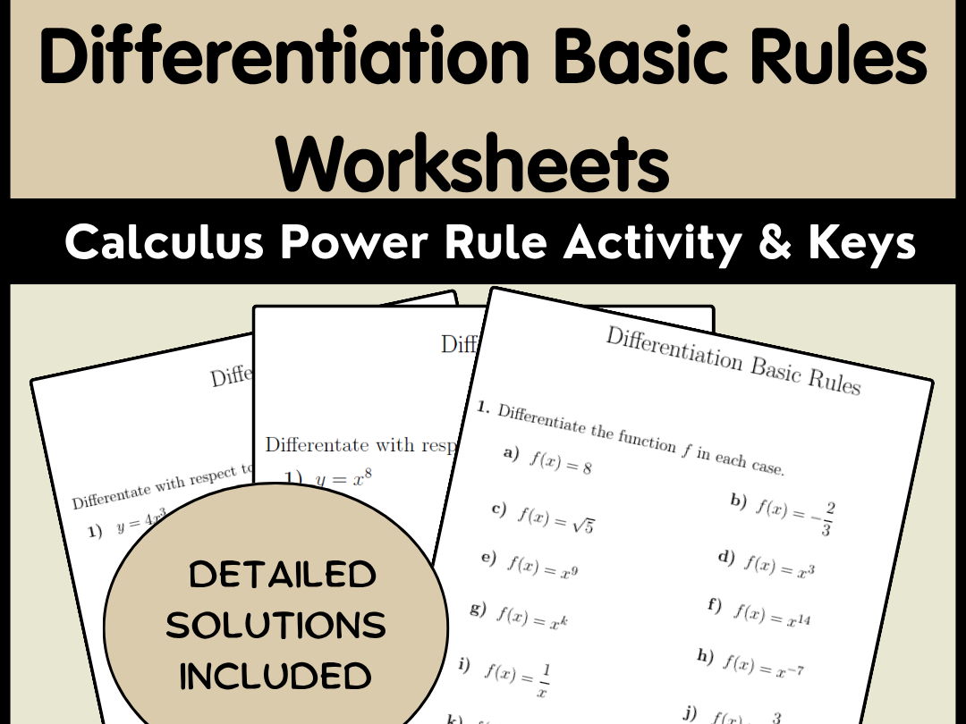 Differentiation Basic Rules Worksheets | Calculus Power Rule Activity & Keys