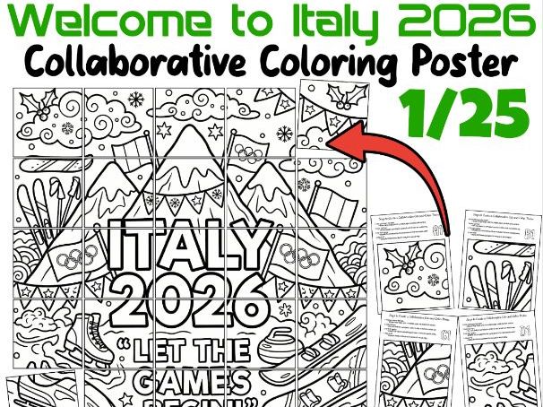 Welcome to Italy 2026 Collaborative Coloring Poster | Winter Olympics