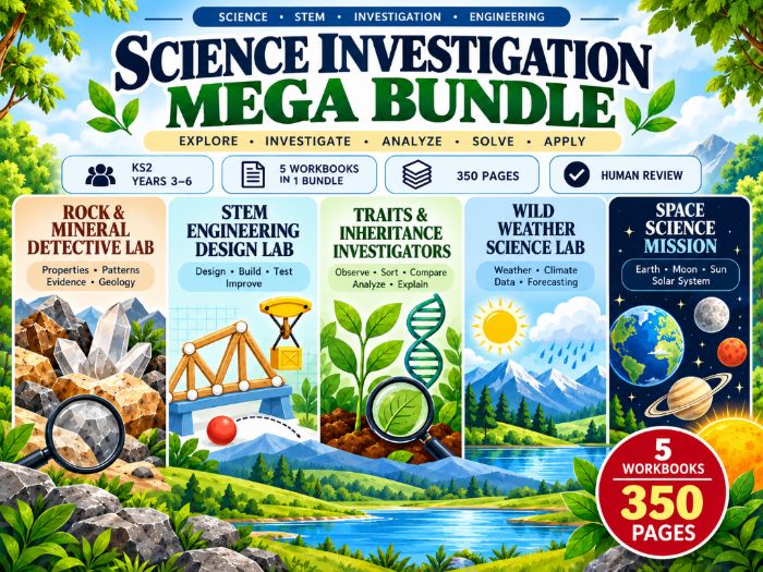 KS2 Science & STEM Investigation Mega Bundle Years 3–6 350 Pages 5 Workbooks