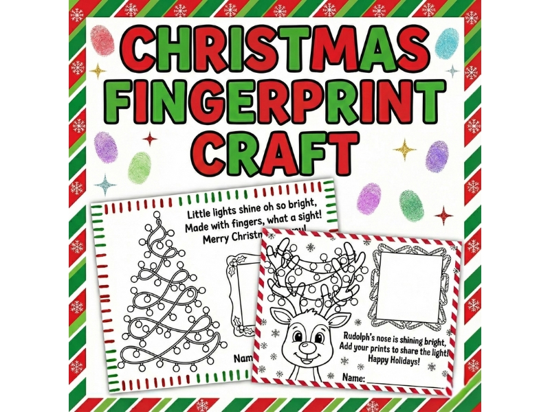 Christmas Fingerprint Template Easy Holiday Crafts for PreK Fine Motor Activity