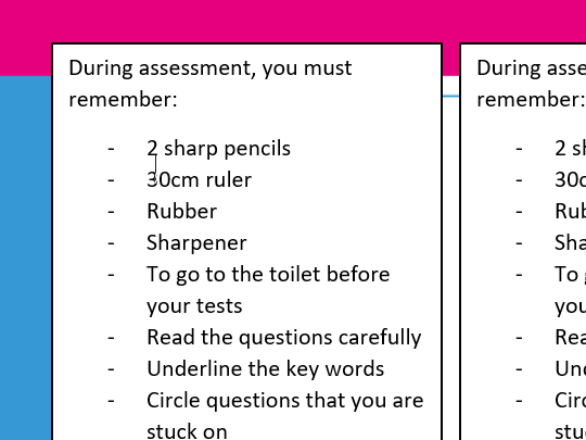 Assessment Reminders Useful Bullet Pointed List For Chn To Take Home Ready For Tests