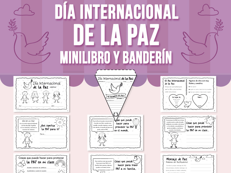 Día Internacional de la Paz Actividad Mini Libro Banderín y Escritura