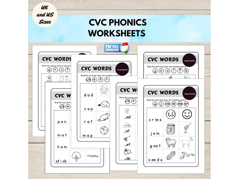 CVC Words Worksheets, Phonics Reading, Blending & Segmenting, EYFS & Reception