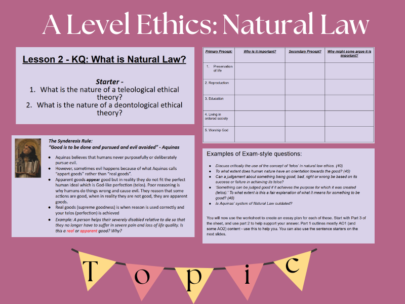 A Level OCR Ethics: Natural Law - 8 Lessons