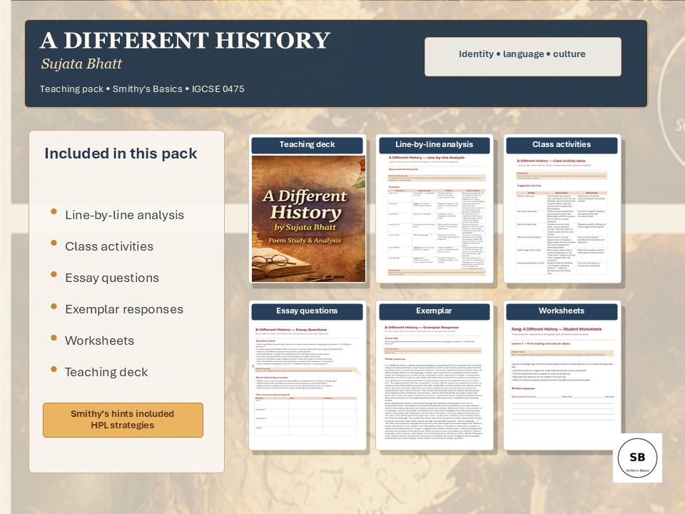 A Different History by Sujata Bhatt - complete teaching and learning pack - Smithy's Basics