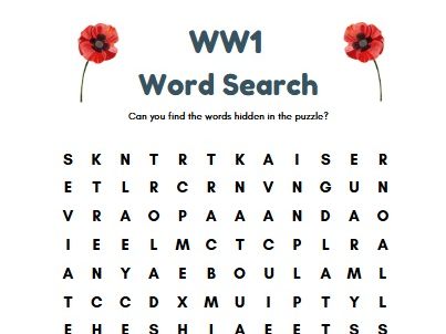 WW1 wordsearch