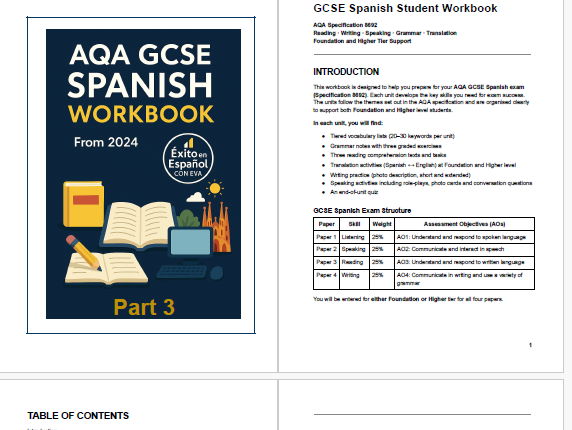 GCSE Spanish Workbook part 3/3_with ANSWERS