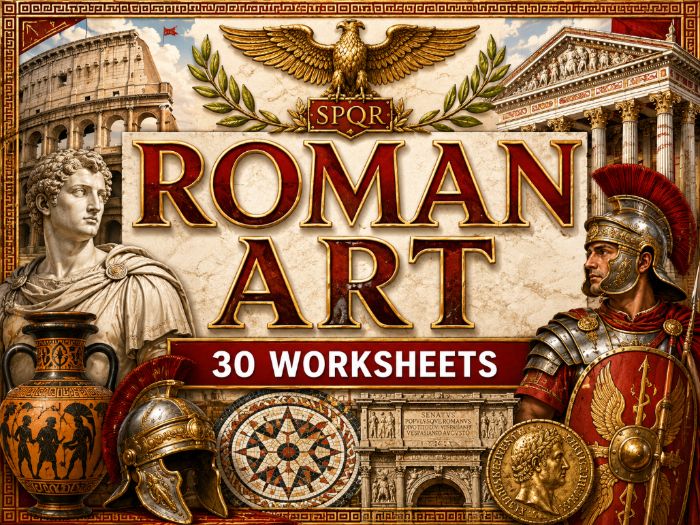 Roman Art – 30 Art Worksheets | KS2 & KS3 | Cover Lessons | Drawing Activities | Art & Design Resour