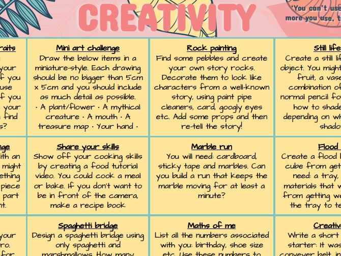 Creativity Home Learning Grid