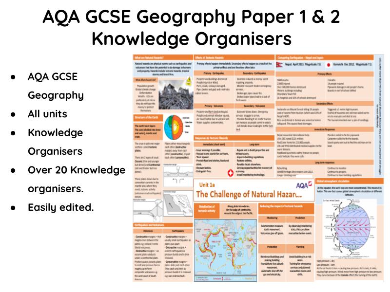 AQA GCSE Geography Knowledge Organisers Paper 1 and Paper 2