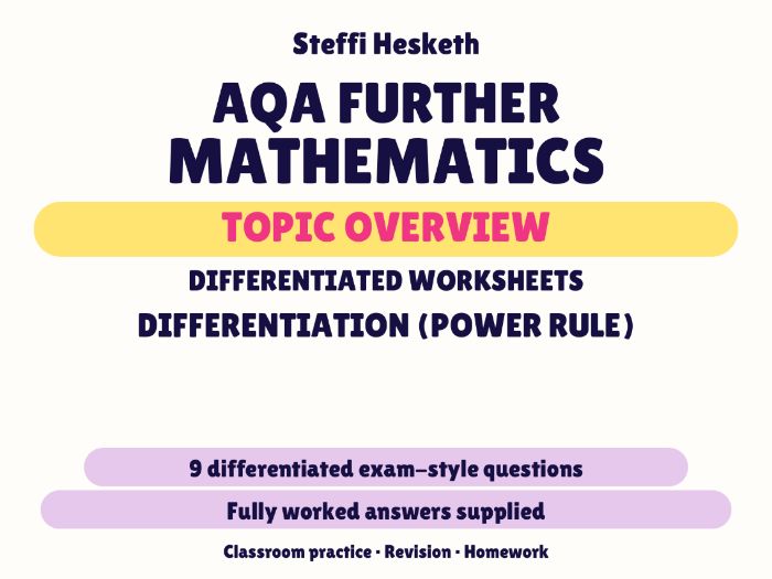 AQA Further Maths Differentiation (Power Rule) | Topic Overview Differentiated Worksheet