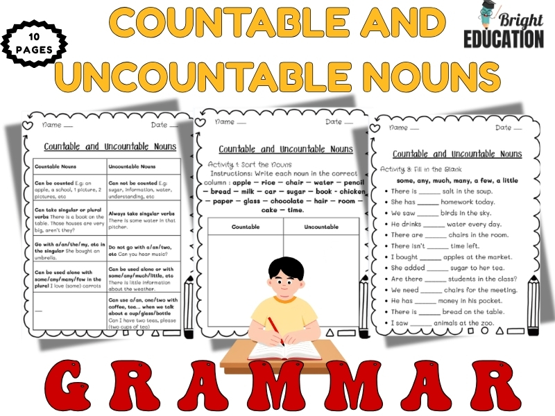 Countable & Uncountable Nouns Review – Grammar Activity