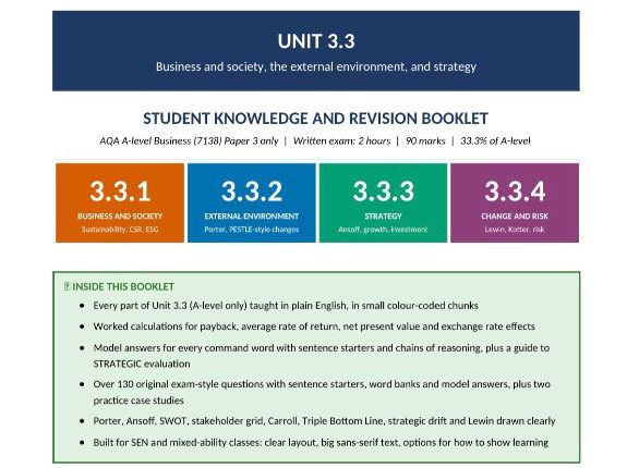AQA A-Level Business 7132 | Unit 3.3 Business Strategy & External Environment | 100-Page Paper 3