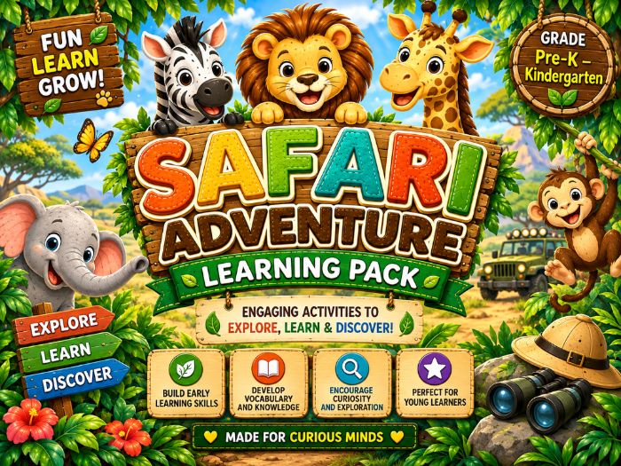 Safari Adventure Learning Pack | Pre-K & Kindergarten Math, Tracing, Counting & Vocabulary