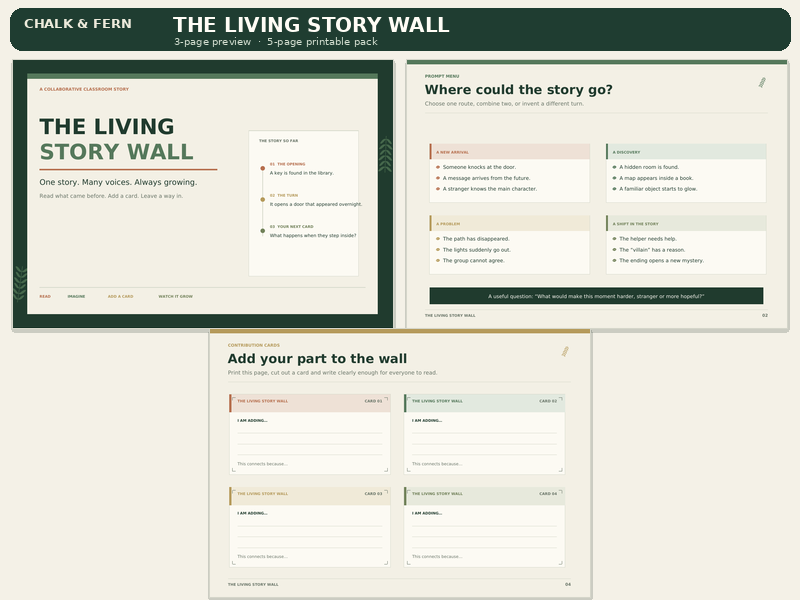 The Living Story Wall | Collaborative Story Writing Display, Prompts and Cards
