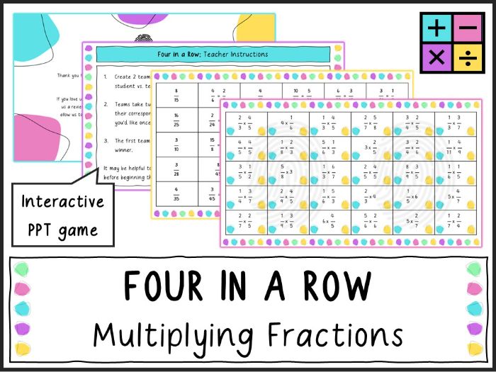 Multiplying Fractions - Four in a Row Game (KS3/KS4)
