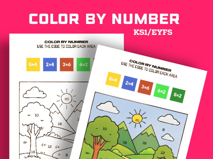 Color by Number – Multiplication Practice Landscape Scene (Fun Math Coloring Worksheet)