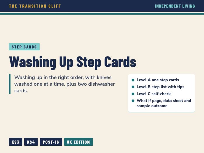 Washing Up Step Cards: By Hand and Dishwasher for SEND Independent Living (KS3, KS4, Post-16)