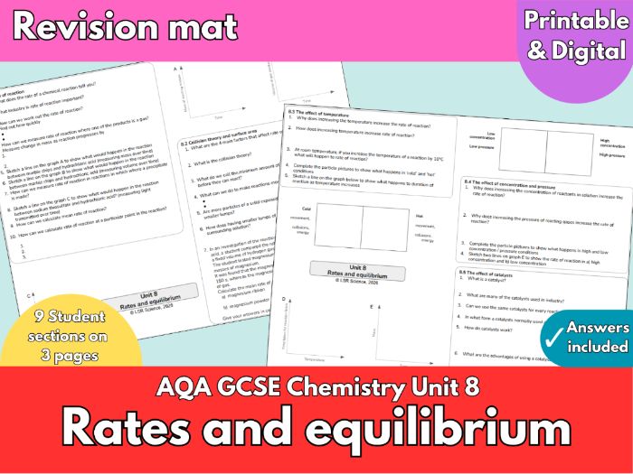 AQA GCSE Chemistry Unit 8 | Rates of Reaction & Equilibrium Revision Mat | Collision Theory