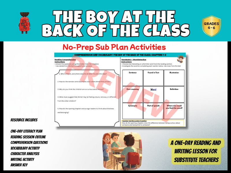 The Boy at the Back of the Class No-Prep Cover Lesson | Novel Study Literacy Activities | Years 4–6