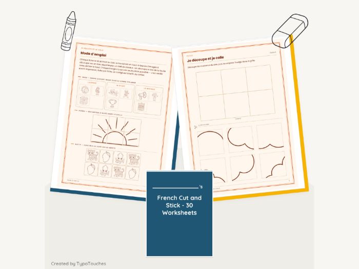 French Cut and Stick - 30 Worksheets | 47 pp