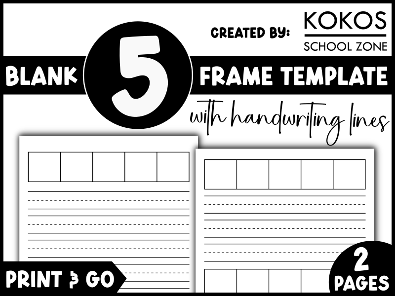 Blank 5 Frame Templates with Handwriting Dotted Lines - Printable