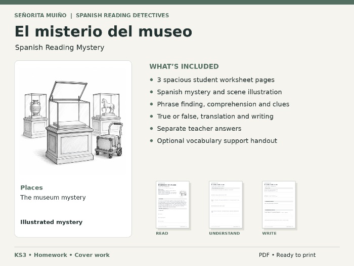 Spanish Reading Comprehension KS3 – Museum Mystery - Homework & Cover